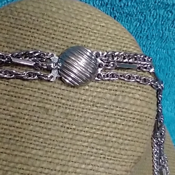 Elegant Long Silver Multi Layer Chain Necklace decorative accents vintage - Picture 5 of 7